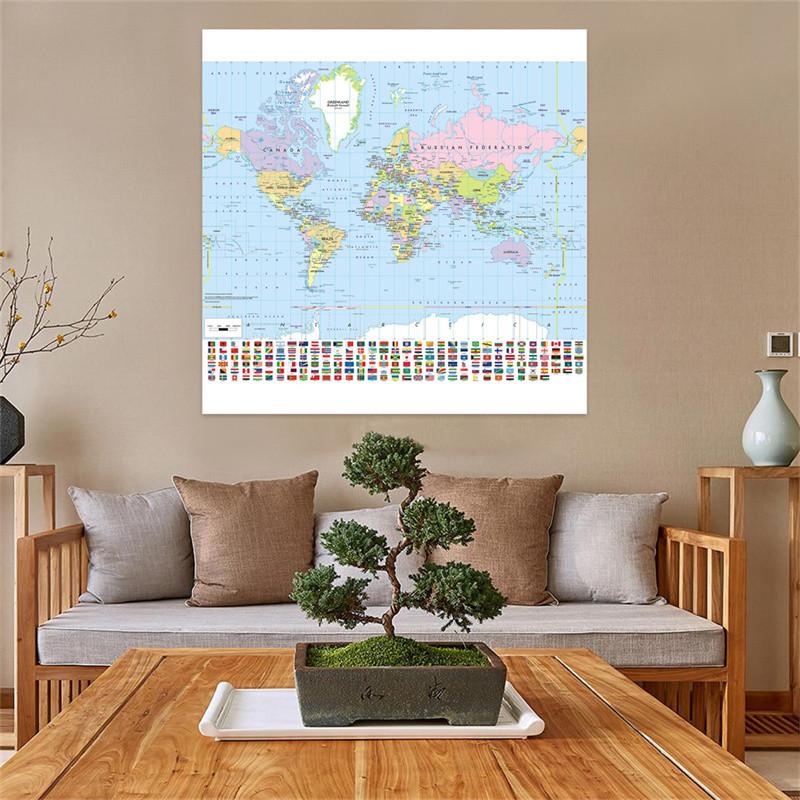 World Map Poster with Flags Large Educational Wall Chart for Bedroom Playroom School Classroom Geography Learning Decor