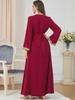 Embroidered Solid Color Maxi Dress with Long Sleeves for Muslim Women