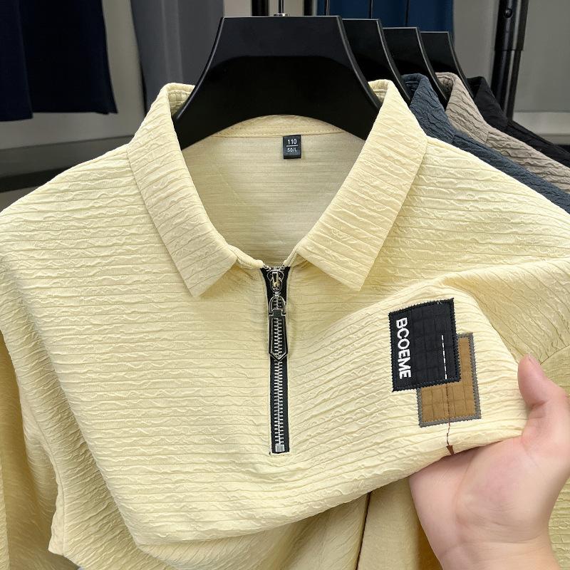 Polo Shirt Breathable Semi-Zipper Short-Sleeved T-Shirt Men'S Loose Large Size Pullover Lapel Bottoming Shirt