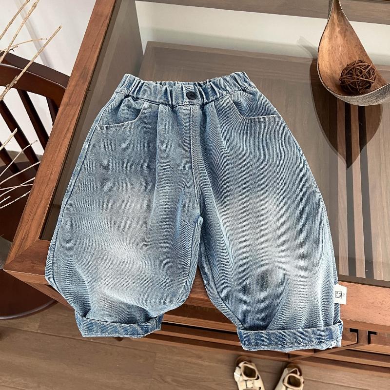 New Boys Streetwear Retro Jeans Autumn Baby Girls Boys Elastic Waist Loose Jean Pants Childrens Denim Trousers
