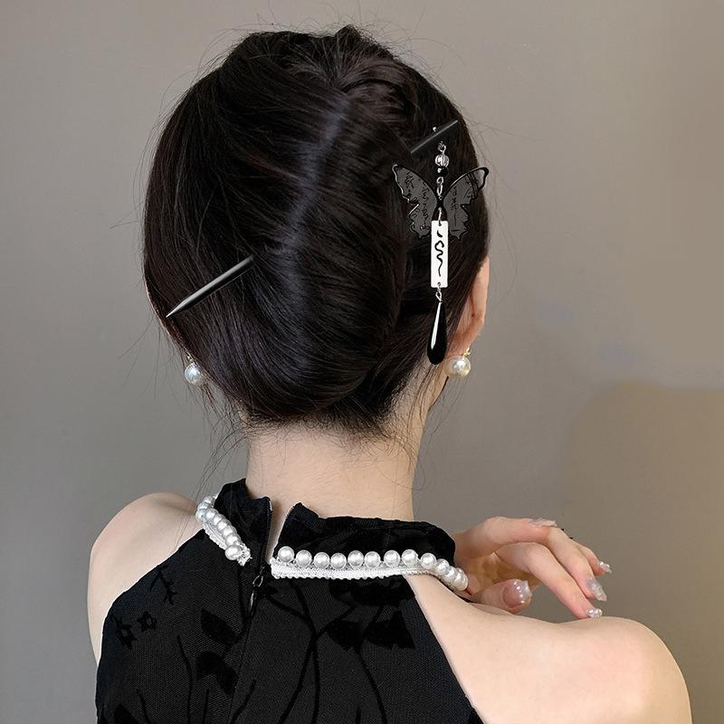 1pc Chinese Ancient Style Ink Painting Wooden Hairpins High-end Tassels Convenient Fast Hairpin Arrangement Hanfu Qipao Headwear