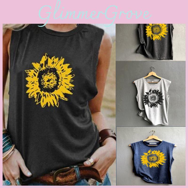 Exquisite Women's Sleeveless Sunflower Tops Blouse For Effortless Summer Style