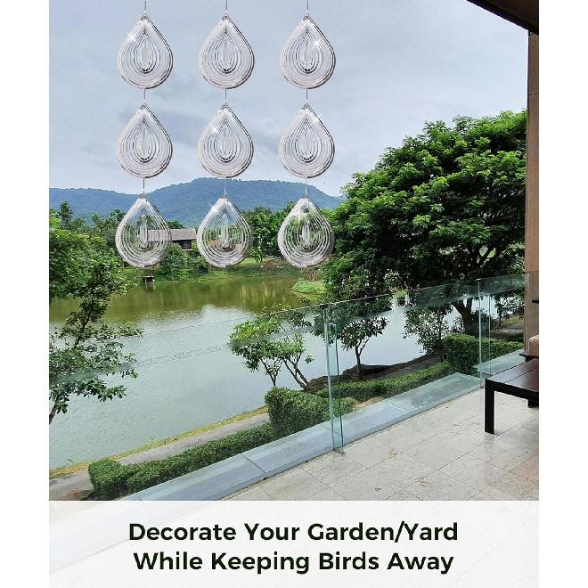 Highly Reflective 3D Bird Scare Discs -Water Droplets Wind Spinners Outdoor Deterrents To Keep Birds Away, Sparkly Bird Reflectors for Garden, Patio