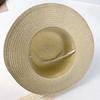 Sun Hat Lace Bow Decor Flat Top Wide Brim Straw Hat Hand-Woven Sunproof Windproof Summer Beach Picnic Basin Hat