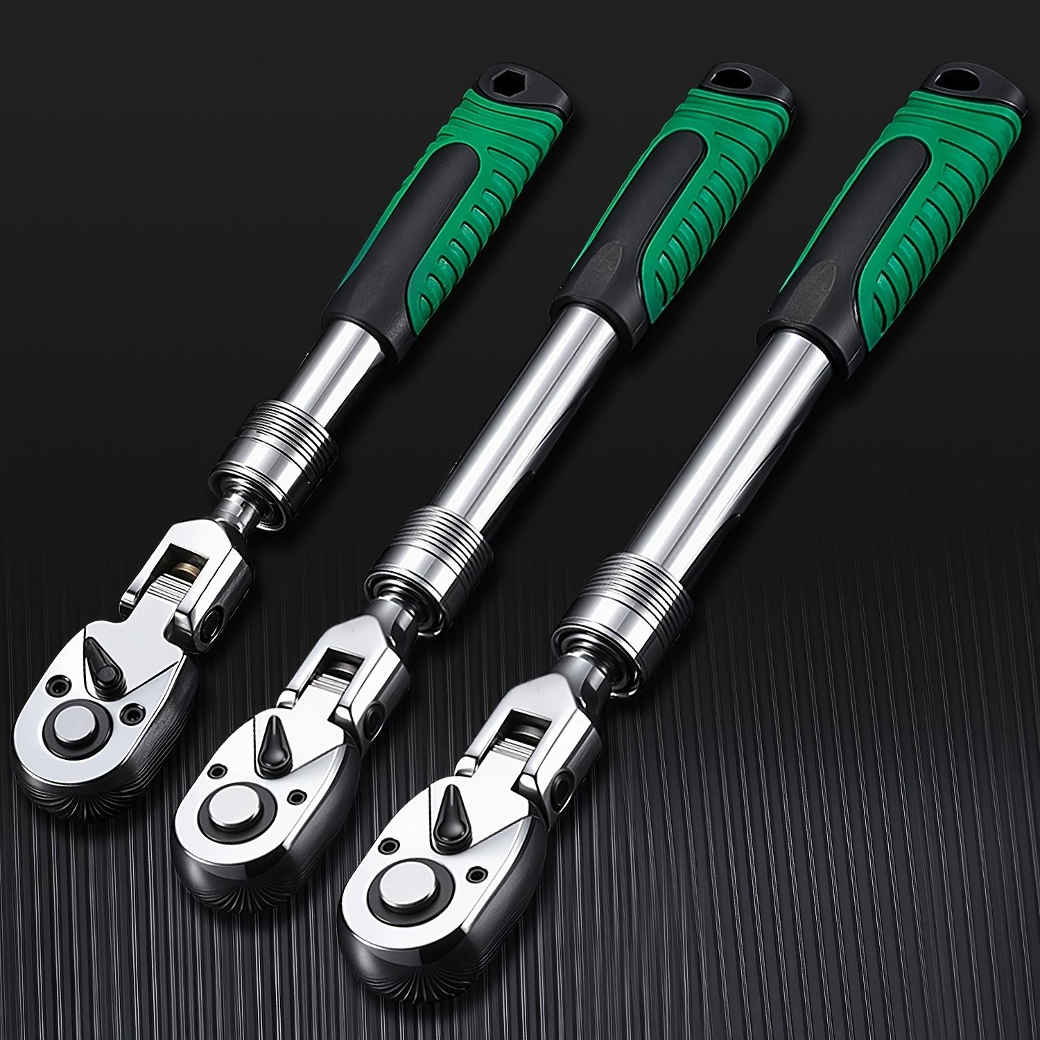 

3 pcs Scalable Flex Head Ratchet wrench Set,1/4 ,3/8 ,1/2 Drive,72-Tooth Ratchet With Chromium Plating Quick Release,Reversible