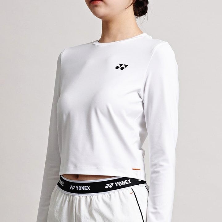 YONEX 245Tl003F White Women'S Crop Long Sleeve T-Shirt With Bartack Design