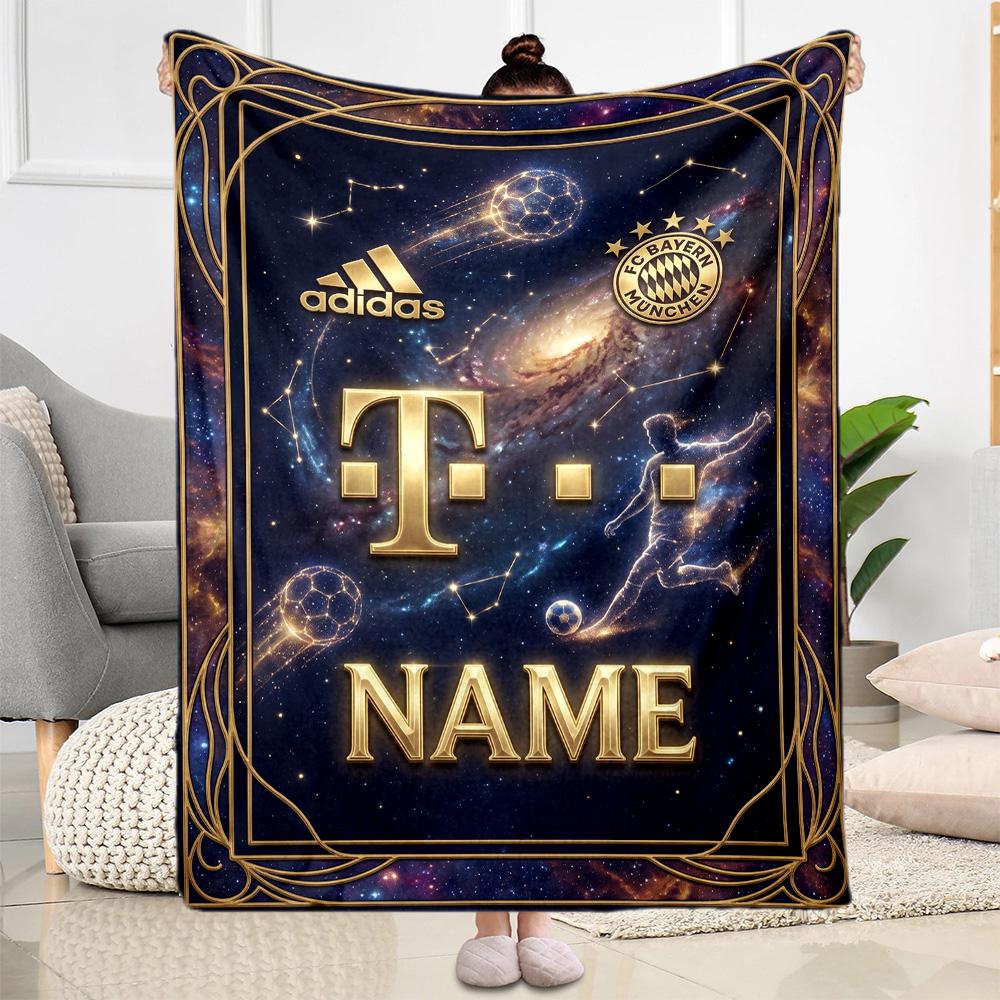 Bayern Munich Galaxy Artwork Customize Your Name Blanket Multi-purpose Personalized Blanket Comfortable for Bedding Living Room Bed Office Chair