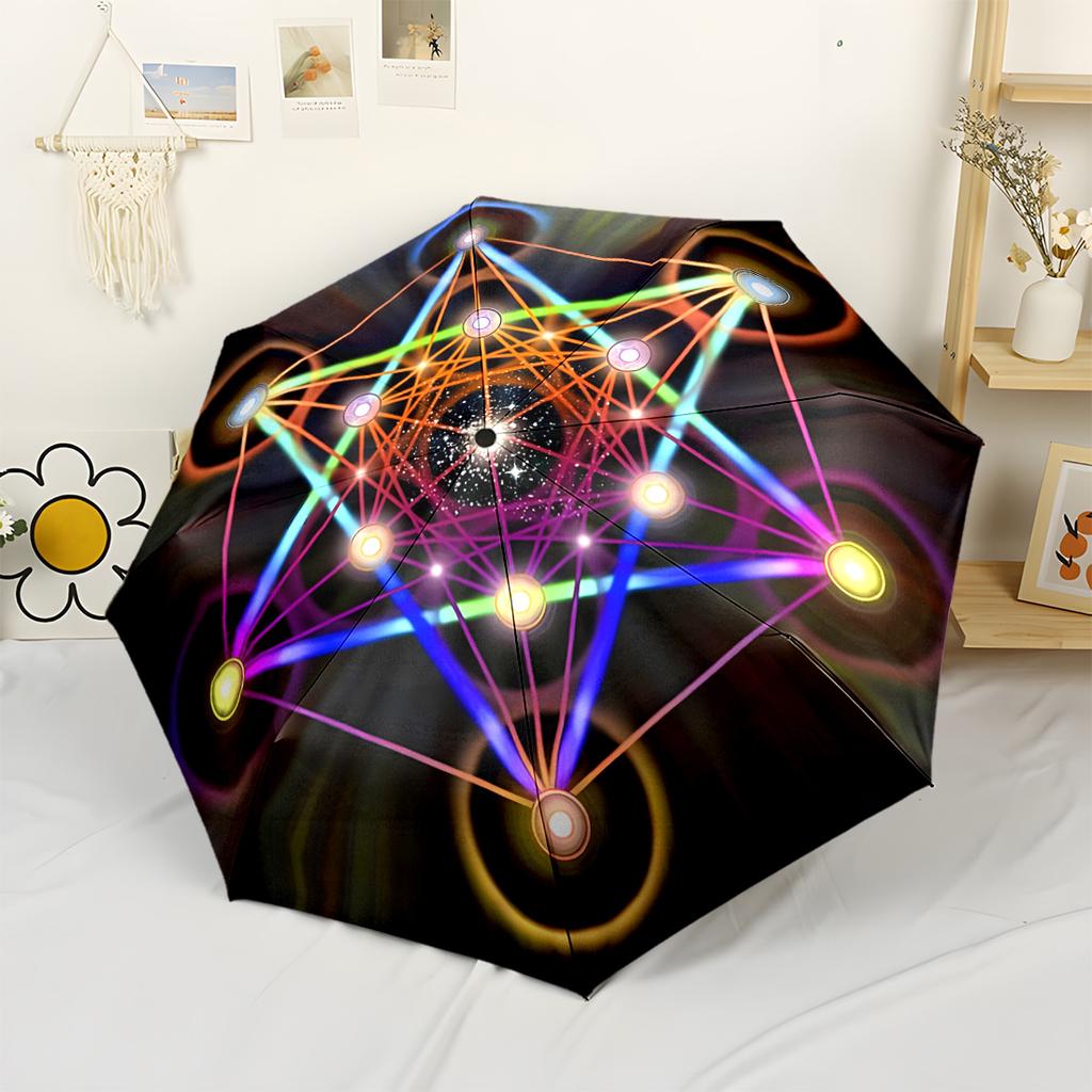 Flower of Life Rainbow Pattern Automatic Umbrella Retractable Design with 8 Rib Durability Durable Plastic Iron Travel Essential