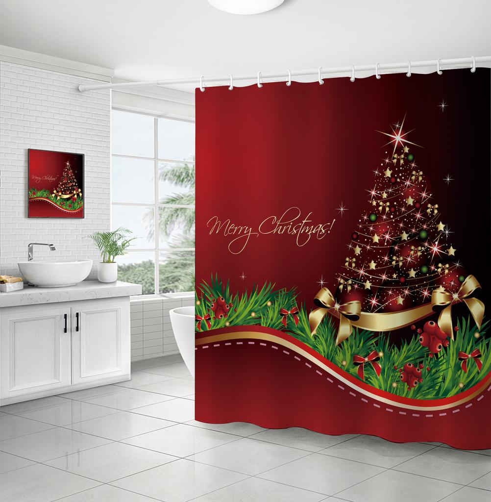 Merry Christmas /Santa Claus/Shower Curtains Holiday Farmhouse Home Fabric Bath Curtain Bathroom Decor/cow Print Blanket