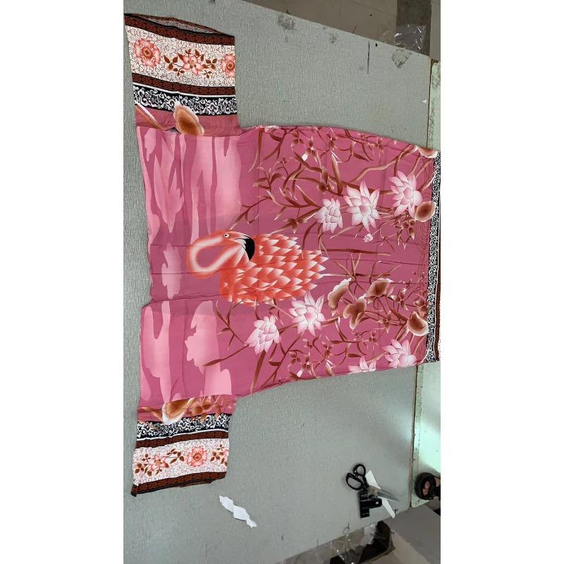 Women Floral Print Kimono Cover Up Boho Long Sleeve Sheer Beach Kimono with Belt