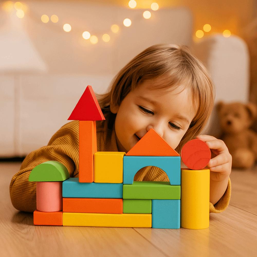 40PCS/SET Colorful Wooden Building Blocks Learning Sensory Early Educational Toys  For Children
