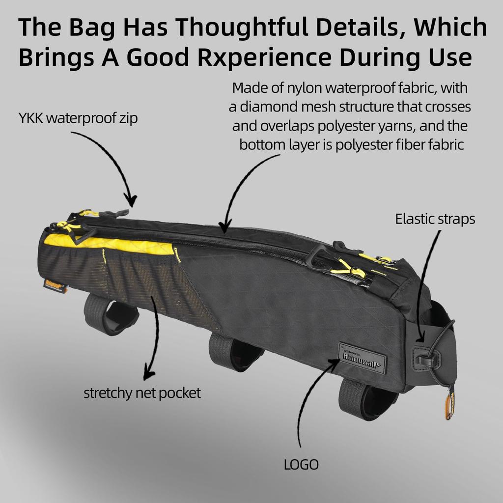 Rhinowalk Bike Top Tube Bag Bike Frame Bag Waterproof Bicycle Bag Professional Cycling Accessories for Mountain Road Bike Black Yellow 2.1L (L) - &