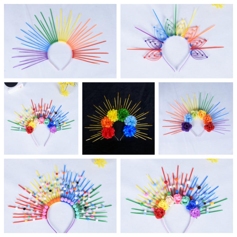 Aureole Colorful Flower Hair Hoop Sun Goddess Halo Headband Headpiece Rainbow Hairband Party