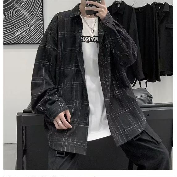Casual Men'S Shirt Ins Trendy Loose And Versatile Plaid Long Sleeved Autumn Shirt Jacket