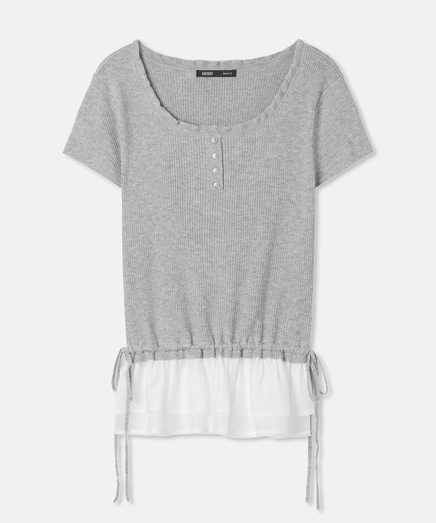 MIXXO Frill Layered Short Sleeve Knit Re Kag414T_Miwkag52Qt
