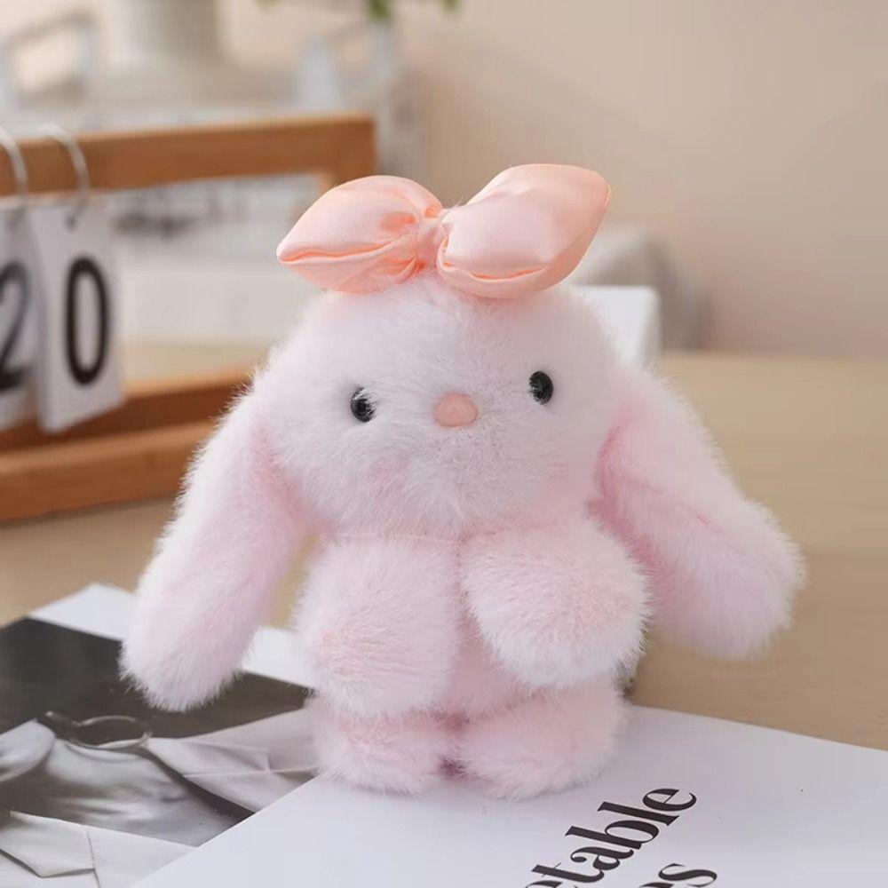 Lifelike Bunny Plush Ornaments Stuffed Animal Bow Bunny Plush Toy  Phone Accessories