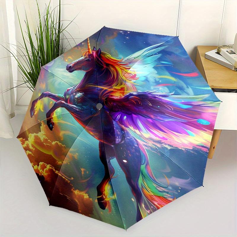 

Unicorn Fantasy Themed Automatic Opening and Closing Umbrella, Portable Tri fold Small Umbrella for Men and Women,Gift0725018z