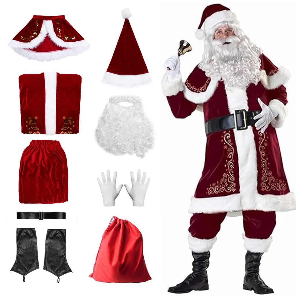 Santa Claus Thick Adult Santa Large Santa Cosplay Christmas Long Reindeer Santa Santa Cosplay Christmas Adult Luxurious Set Red Bag Included