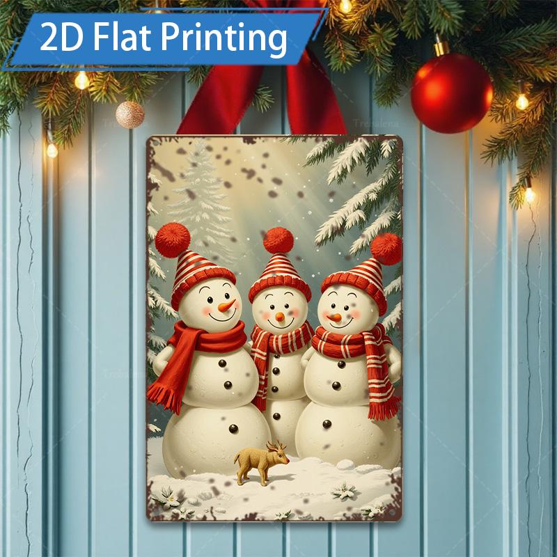 D FLAT pc Metal Sign Christmas Snowmen Family D Flat Print Metal Art 20x30cm(7.8x11.8inch)