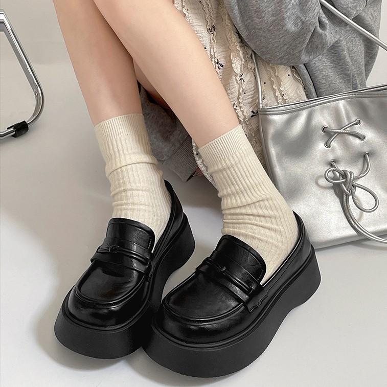 Retro British style black heightened platform small leather shoes women's 2025 new versatile skirt one-pedal loafers