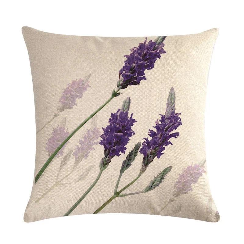 Schönes Lavendelmuster Leinen Überwurf Kissenbezug Auto Wohnzimmer Schlafzimmer Sofa Dekorative Kissenhülle 45*45cm