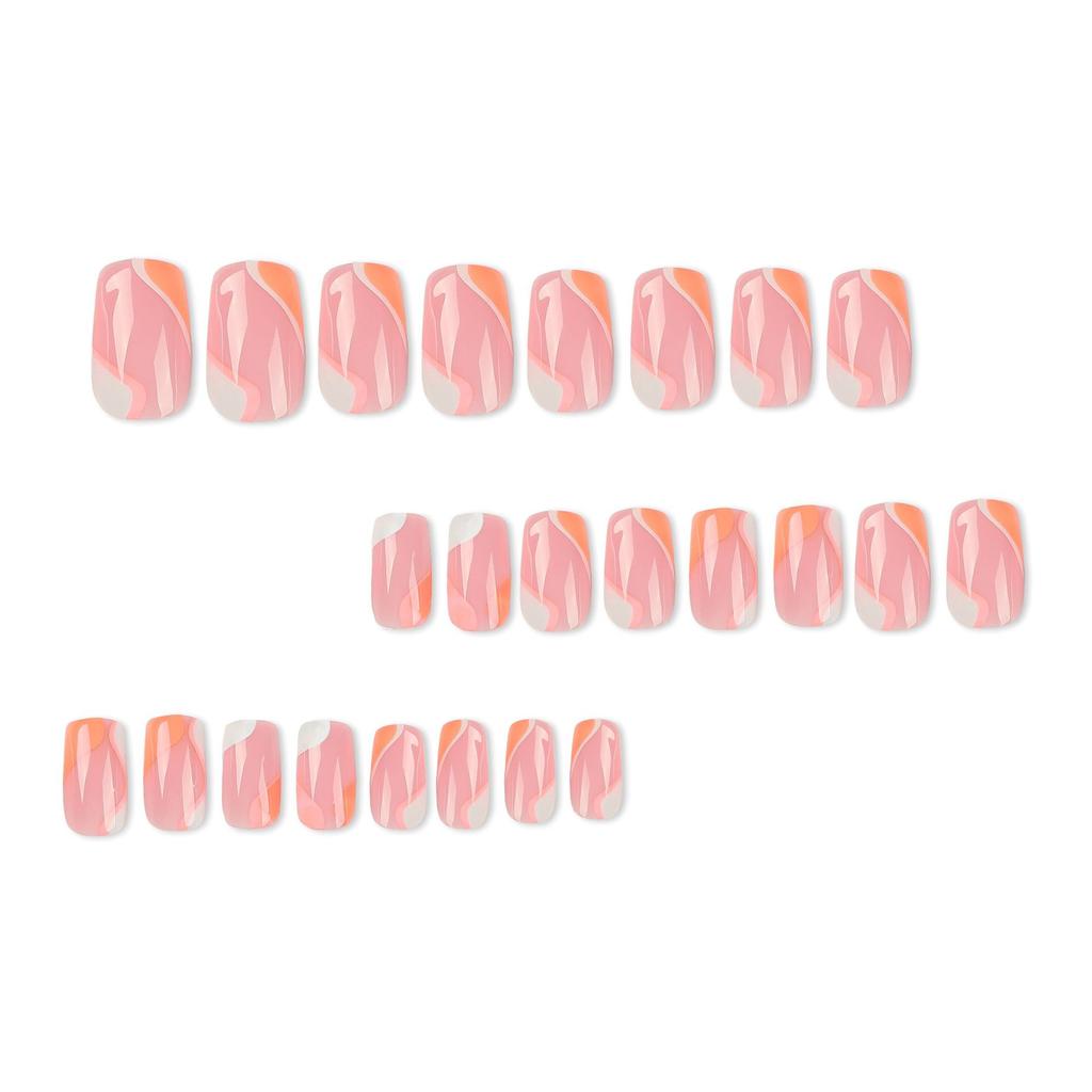 Wearable nail orange and white splicing diagonal French wearing nail pink and white contrasting color wave finished nail nails
