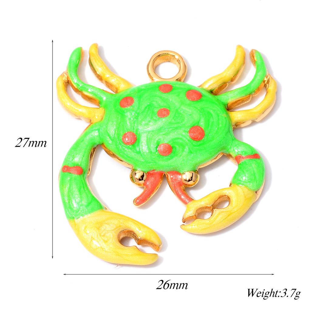 4 Stück Modische Edelstahl Emaille Krabbe Fisch Anhänger Niedliche Meeresbewohner Halskettenanhänger Damen DIY Schmuckzubehör