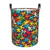 Autism Awareness Colorful Puzzle Piece Print Dirty Laundry Baskets Foldable Large Clothes Storage Basket For Home Children's