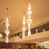 Japanese Wabi-sabi Style Isamu Noguchi Xuan Paper Long Vintage Chandelier for Aisles, Staircases, and Loft Window Displays.