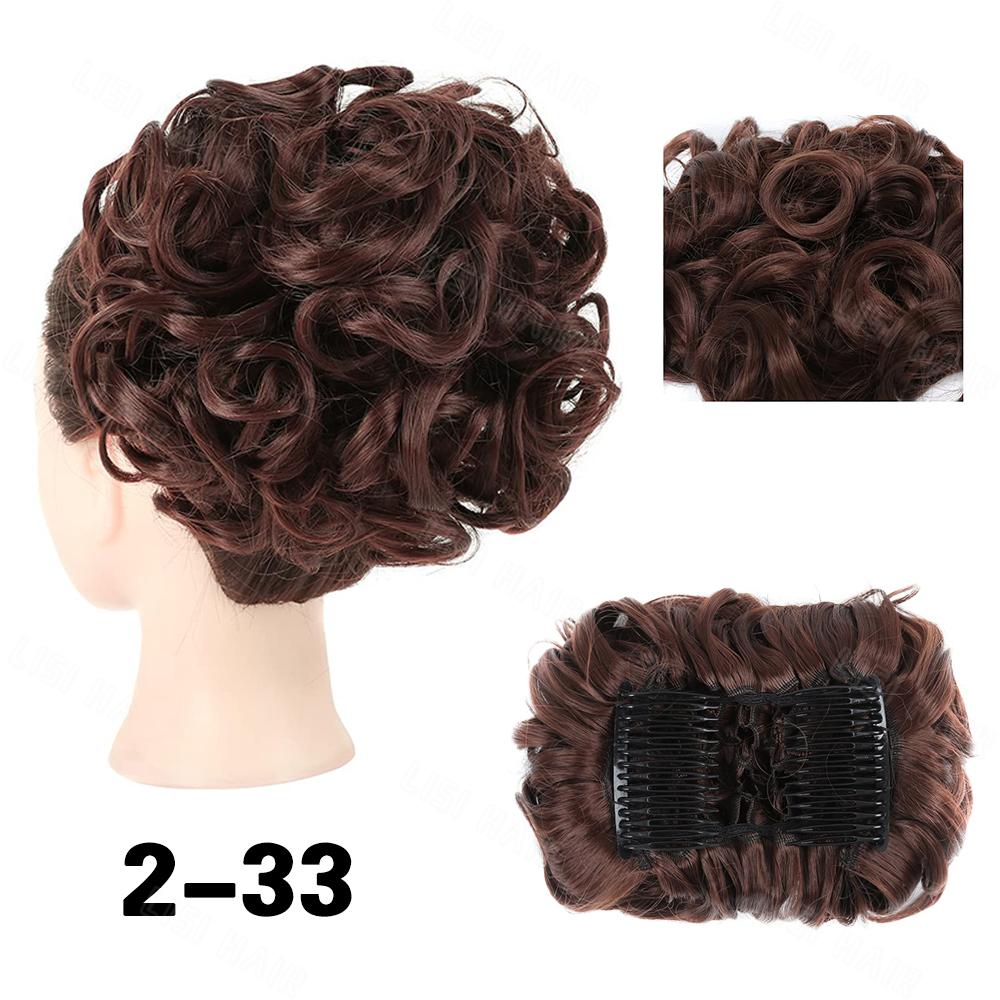 XINRAN Synthetischer Clip in lockigem Haar Dutt Pferdeschwanz Verlängerung Hochsteckfrisur Kämme Verlängerung Kurzer Dutt Perücke für Frauen Party Wear