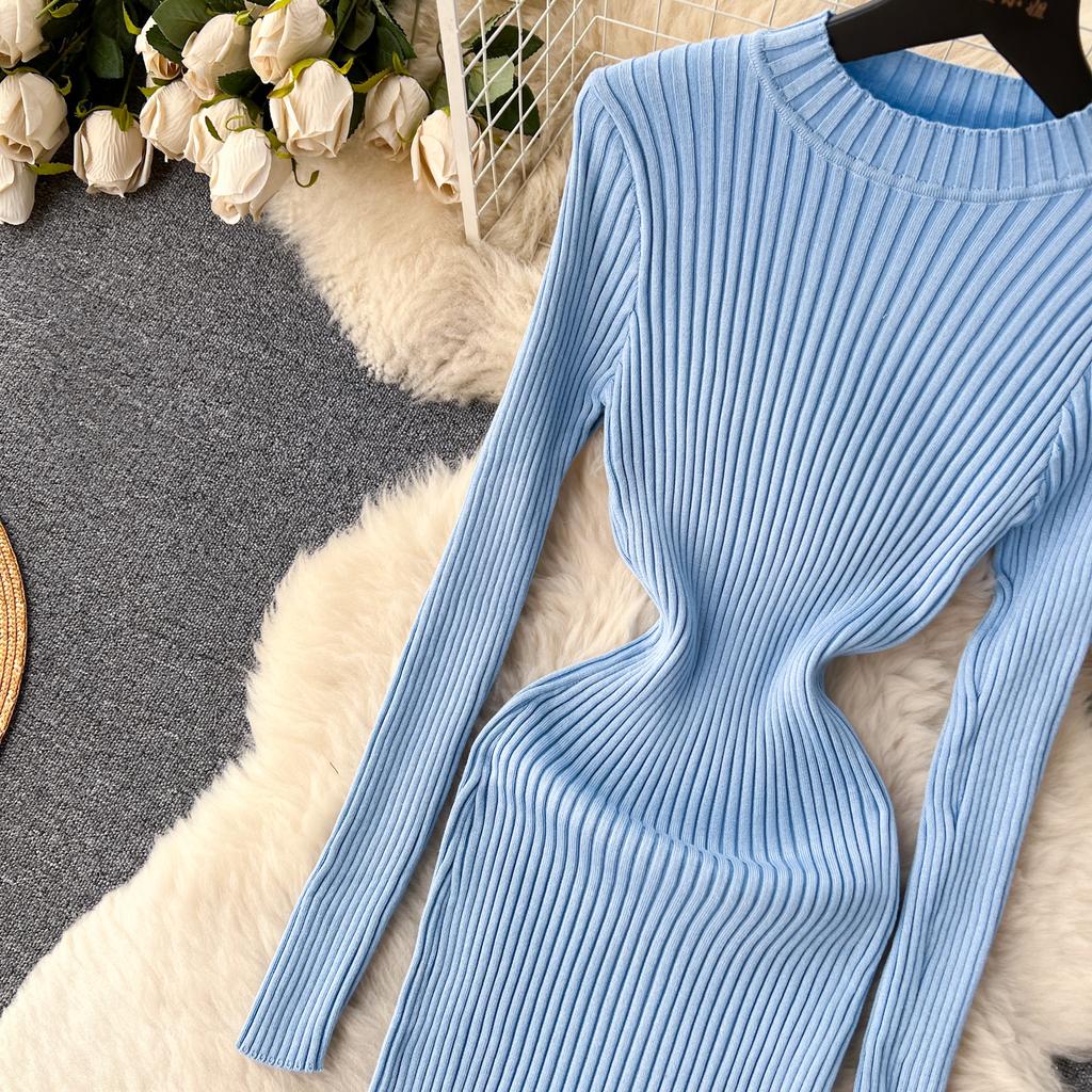 Abito aderente a maniche lunghe a maniche lunghe con scollo a O elegante elegante da donna Abito aderente in maglia aderente alla moda sexy con abiti elastici sottili