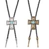 Classical Cowboy Necktie Braided Bolo Tie Silver Alloy Centerpiece And Adjustable Leather Cord