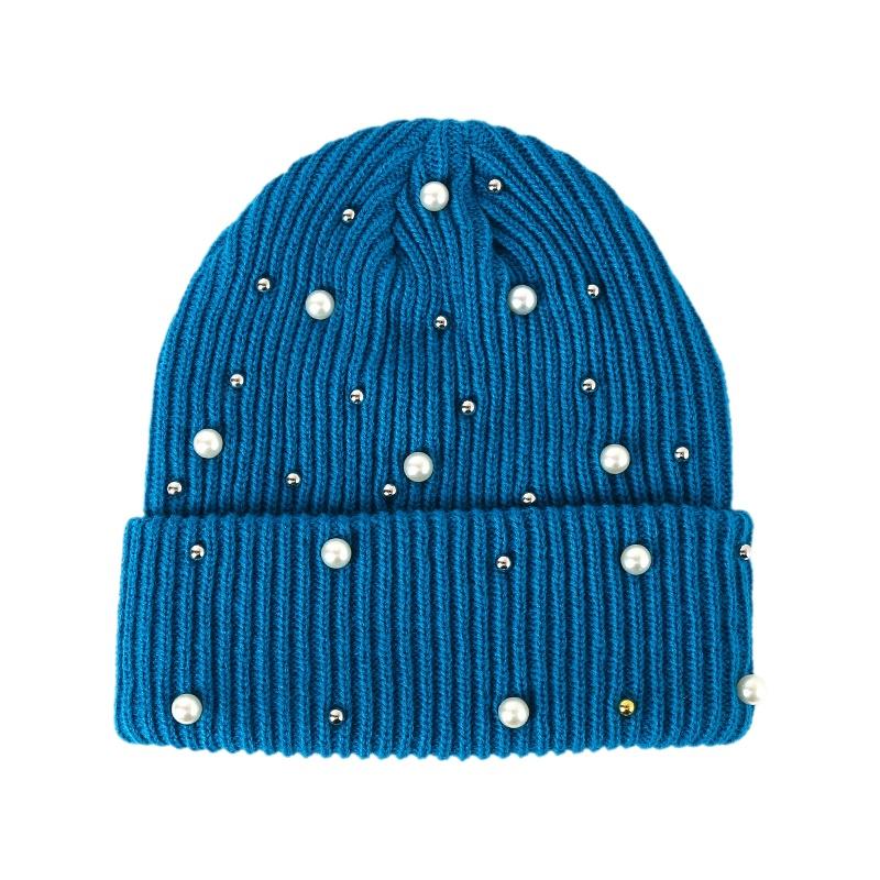 Winter Unisex Knitted Beanie Hat 3D Embroidered Pearl Rhinestones Warm Y2K Style Spandex/Cotton Outdoor