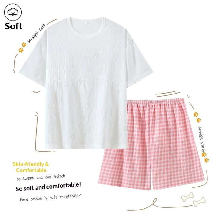 2026 Women's Summer Sleepwear Set Short Sleeve Two-Piece Pants Lightweight Comfortable Breathable Sweet Style Soft Home Clothes