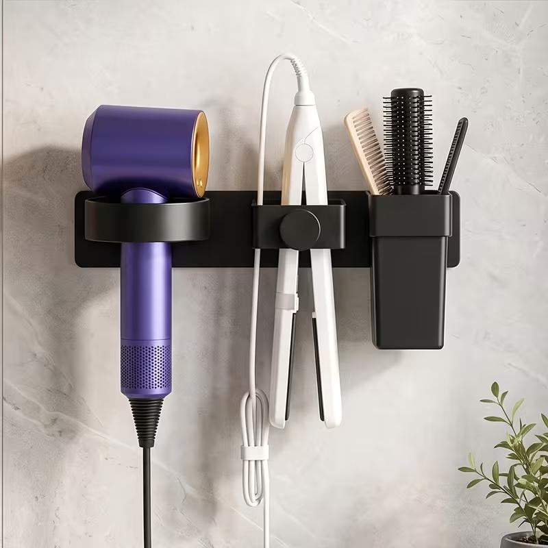 Wall Mounted Hair Dryer Holder Bathroom Hair Tool Storage Rack No Drill Self Adhesive Organizer for Hair Dryer Brush and Comb