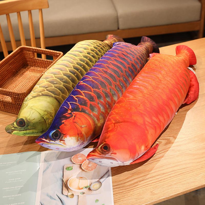 Nice 1pc Cuddleable Lifelike Gold Arowana Plush Toys Stuffed Soft Fish Doll Soft Fish Pillow Plush Arowana Cushion Cat's Toys