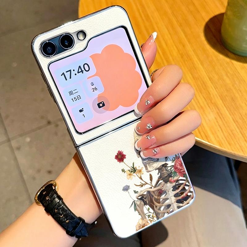 Skull Skeleton Pattern Case For Samsung Galaxy Z FlIP 7 FE 6 5 Plating PC+PU Leather Hybrid Folding Cover For Samsung Z Flip7 Flip6 Flip5