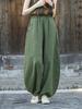 Women's Loose Casual Ramie Lantern Pants - Sand-Washed Distressed Cotton Linen Zen Tai Chi Pants