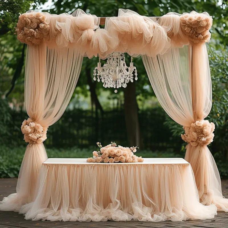 Tüllstoff Himmelblau Transparent Tischläufer Stuhl Schleifen Hintergrund Vorhänge für Babyparty Geburtstag Hochzeit für Party Fotos Dekoration