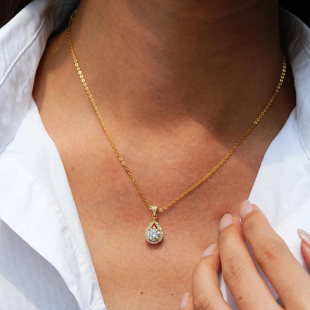 Luxury Real Gold Drop Pipa Pendant Women's Clavicle Chain Moissanite Necklace