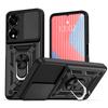 KEYSION Shockproof Armor Case for Itel P55 5G Silicone+PC Slide Camera Lens Protection Ring Stand Phone Cover for Itel P55 5G