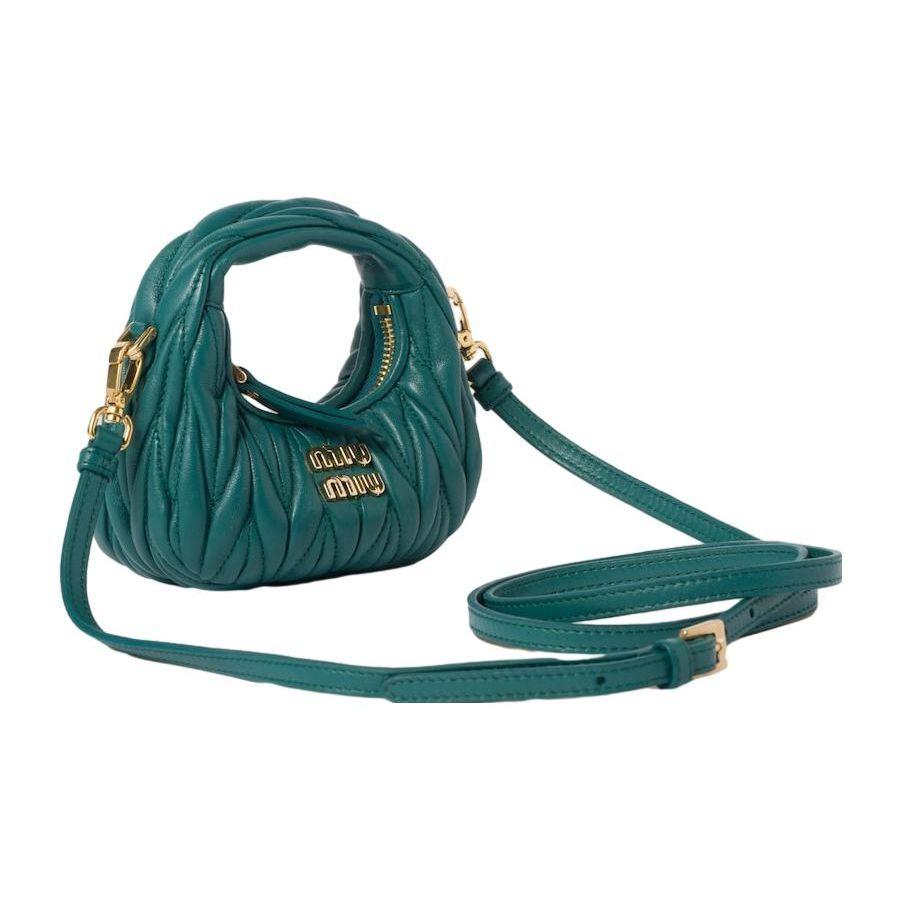 MIU MIU Wander Serie Matelassé Metall Buchstaben Logo Reißverschluss Abnehmbarer Verstellbarer Schultergurt Leder Hobo Tasche Mini 5NR019-2FPP-F0K41