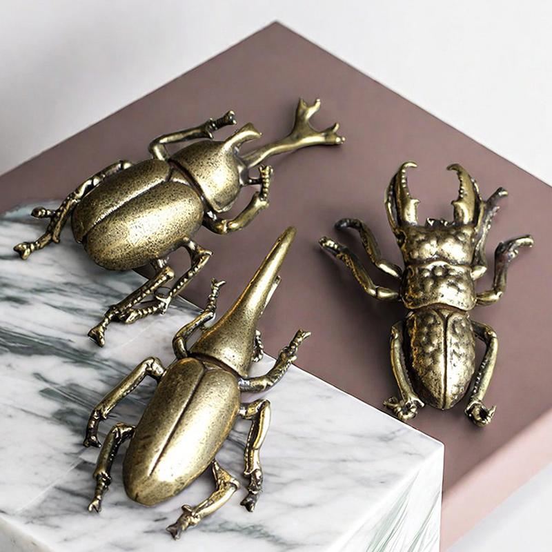 3 Style Available Beetles Miniature Figurine Small Desk Decoration Vintage Copper Insect Tea Pets Ornament Home Decor Accessory