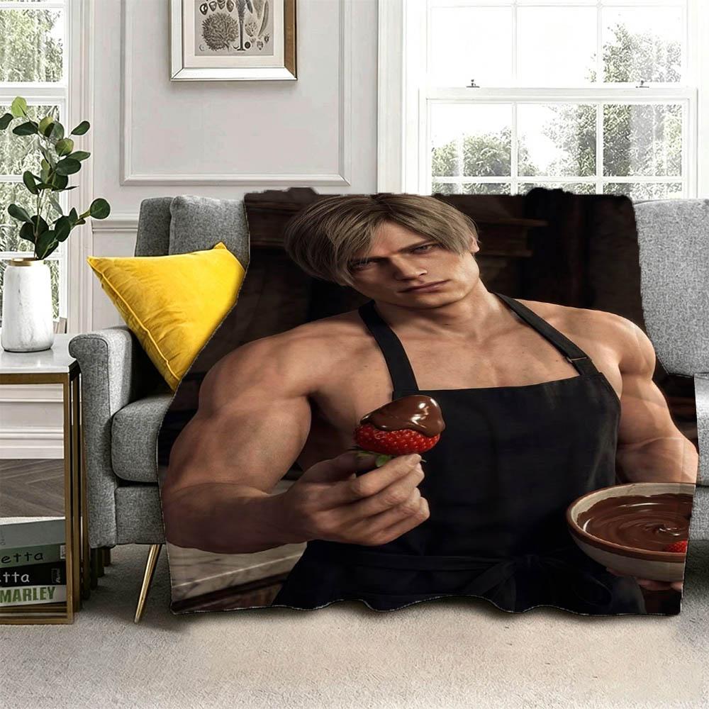 Cute Muscle Man L-Leon K-Kennedys Muscle Flannel Blanket Soft Throw Blanket Art For Home Decor Bedroom Bed Sofa Picnic Fans Gift