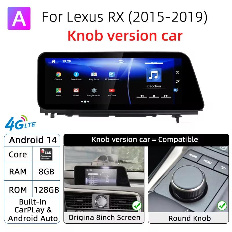 Android 14 Car Radio For Lexus RX RX200t Rx300 Rx350 Rx450h RX400h 2015-2019 Snapdragon 665 GPS Multimedia Player CarPlay Screen XN0
