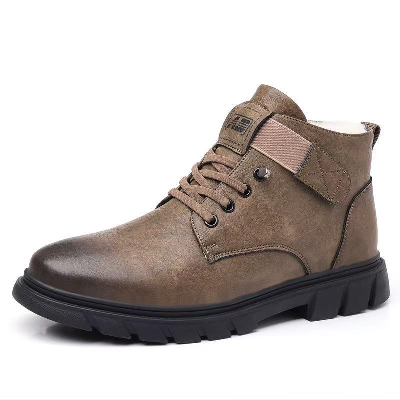 Martin Boots Fleece Thickened Thermal Cotton Shoes Winter Casual High Top Cotton Leather Shoes Mid-outdoor Snow Boots