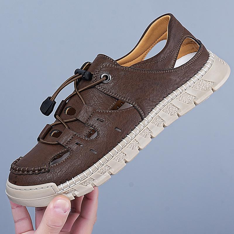 Men s Handmade Woven Leather Sandals - Breathable, Elastic Band, Casual Summer 2025 Shoes (Style 2507) 41 коричневый