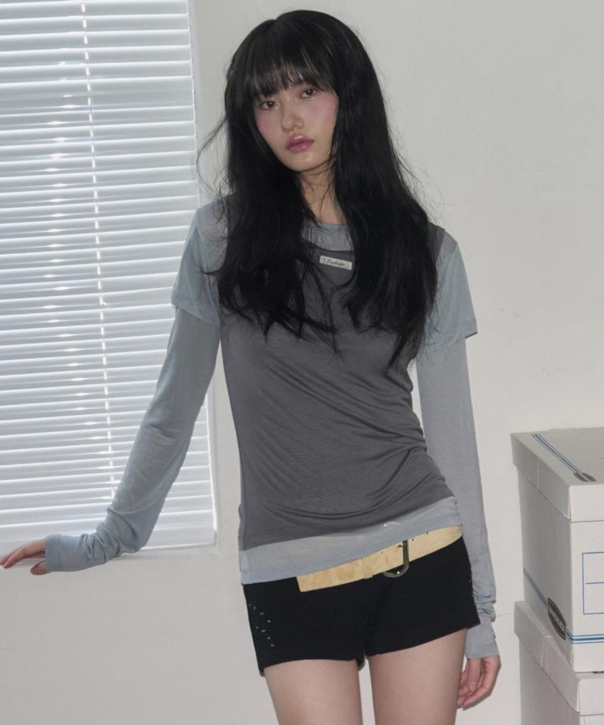Ledeoli Two-Tone Sleeveless Layered Long Sleeve [Charcoal]