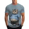 Mens 3D Printed Fun Blue Cat Graphic Tee - Casual Round Neck Short Sleeve T-Shirt Adults Teens