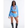 Womens European Style Hooded Sweatshirt Set Fleece Lined Casual Streetwear 2-Piece